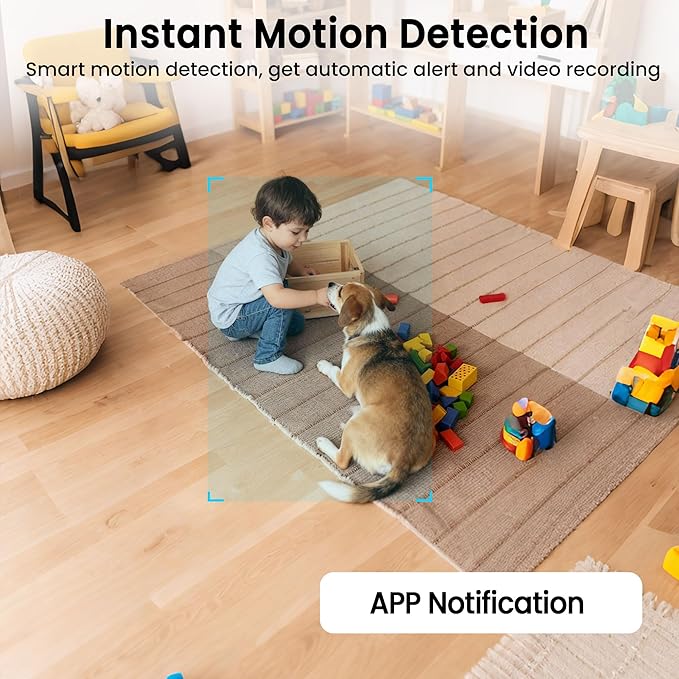 Indoor Camera, 4K Security Camera, Wireless Camera with 100-day Standby Time, Real-Time Recording, AI Motion Detection, Support Cloud & TF Storage, Auto Night Vision, Cameras for Home Security