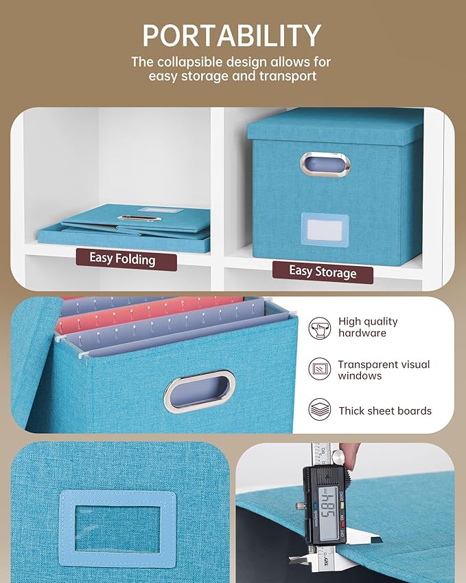 Oterri File Organizer with Lid, File Box, File Cabinet for Letter File Folder Storage, Hanging File Organizer for Office/Decor/Home,Document Organizer, 1 Pack,Calamine Blue+Cobalt Green-Box Only