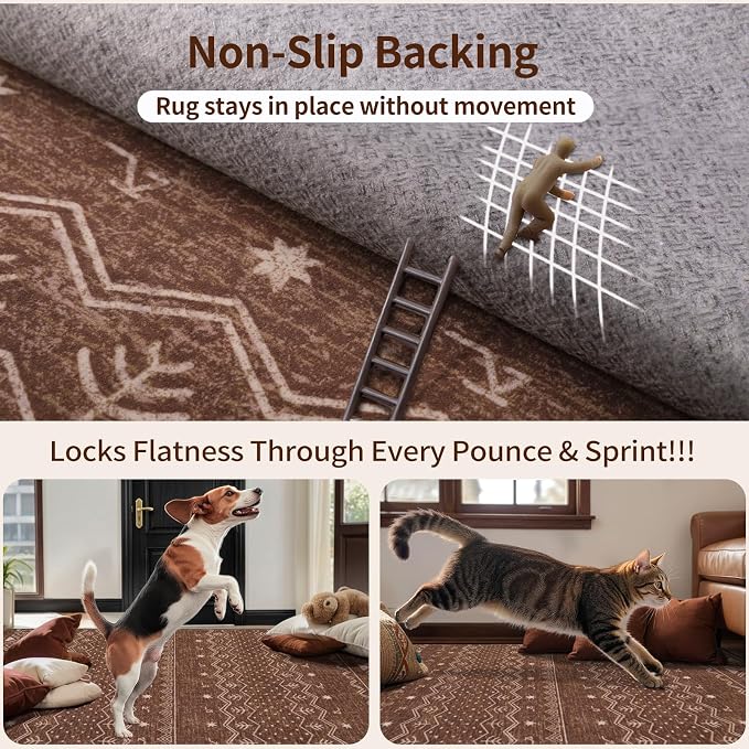 SERISSA 3x5 Area Rugs for Living Room, Washable Non-Slip Coffee Brown Small
