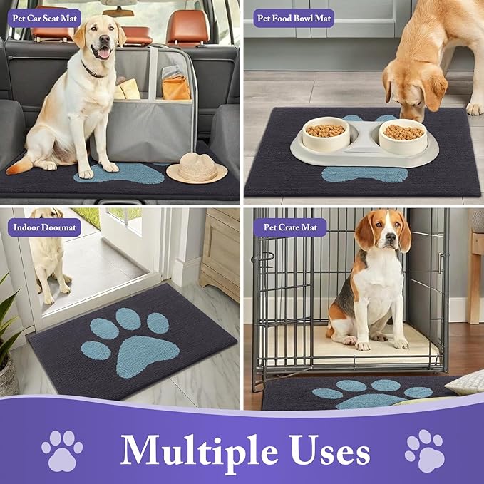 Buganda Dog Door Mat for Muddy Paws, Absorbent Dirt Trapper Non Slip Indoor Doormats, Washable Low-Profile Mat for Mud Dogs, Entryway Carpet for Inside Floor (36x24 Inches, Dark Grey and Blue)