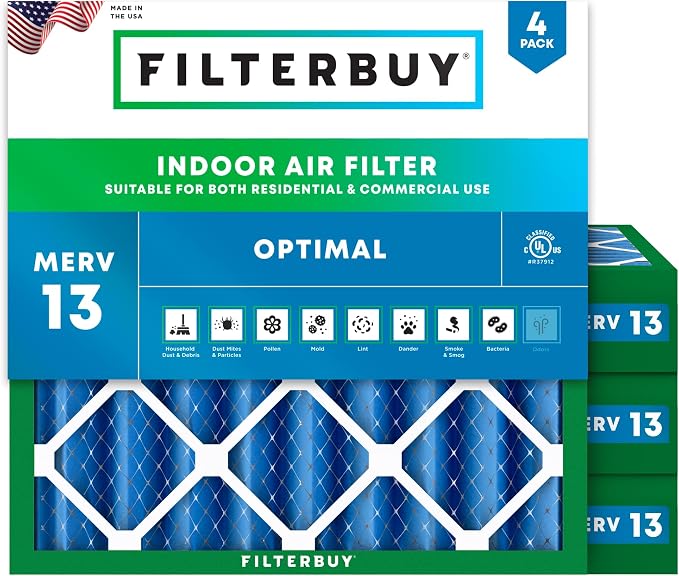 Filterbuy 14x14x4 Air Filter MERV 13 Optimal Smoke & Allergy Defense,