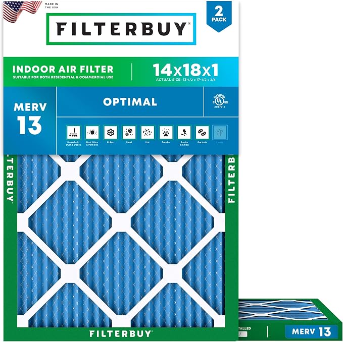 Filterbuy 14x18x1 Air Filter MERV 13 Optimal Smoke & Allergy Defense,