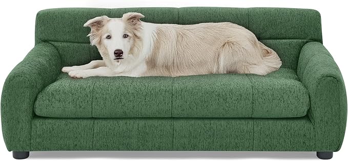 Soft and Comfortable Dog Couch Bed,Elevated Large Dog Sofa with Backrest and Armrestsmodern Rectangular pet Sofas,pet Furniture. Dry Cleanable Fabric Furniture for Medium and Large Dogs (Green)