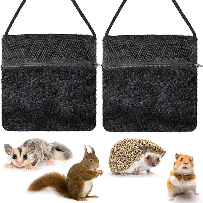 Sweetude 2 Pcs Sugar Glider Bonding Pouch Small Animal Outgoing Sleeping Bag Breathable Small Animal Carry Pouch with Shoulder Strap for Marmosets Squirrels Hamsters and Other Pets(Black)