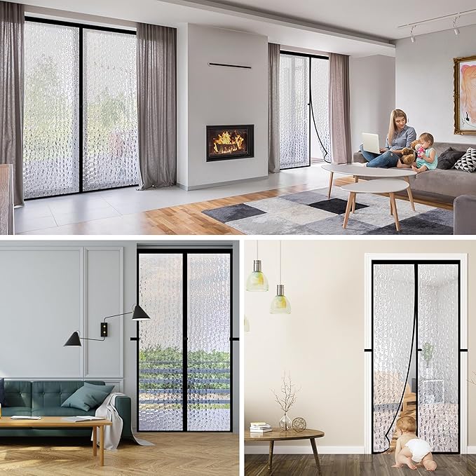 RELIANCER Magnetic Thermal Insulated Door Curtain,Waterproof EVA Door Cover,Fit Doors Size Up to 70"x78",Temperature Protection Insulated Doorway Curtain Partition,Patio Self-Closing Doors Net Screen