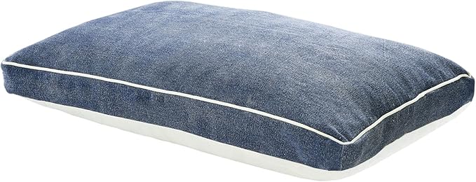 36" Blue and White Solid Stonewash Pillow Dog Bed with Removable Cover