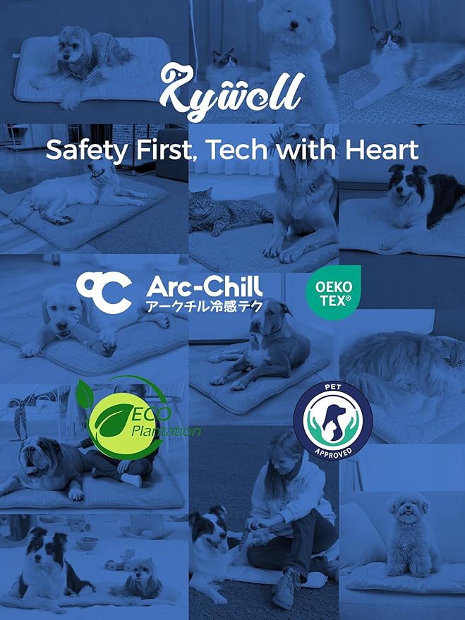 Rywell Dog Cooling Mat, 24”x18” Super Thick & Reversible Cooling Mat for Dogs, Arc-Chill 3.0 & PCM for Long-Lasting Cool and Color-Changing (Q-Max > 0.5), All-Season Use & Portable for Travel