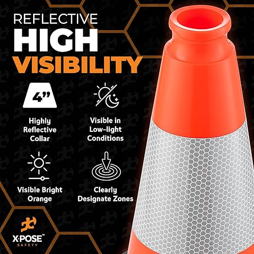 Xpose Safety 12 Inch Orange Traffic Cones with 4" Collar - 1 Pack Multipurpose PVC Plastic Safety Cone for Parking, Soccer, Caution, Kids and Construction -DOT Approved