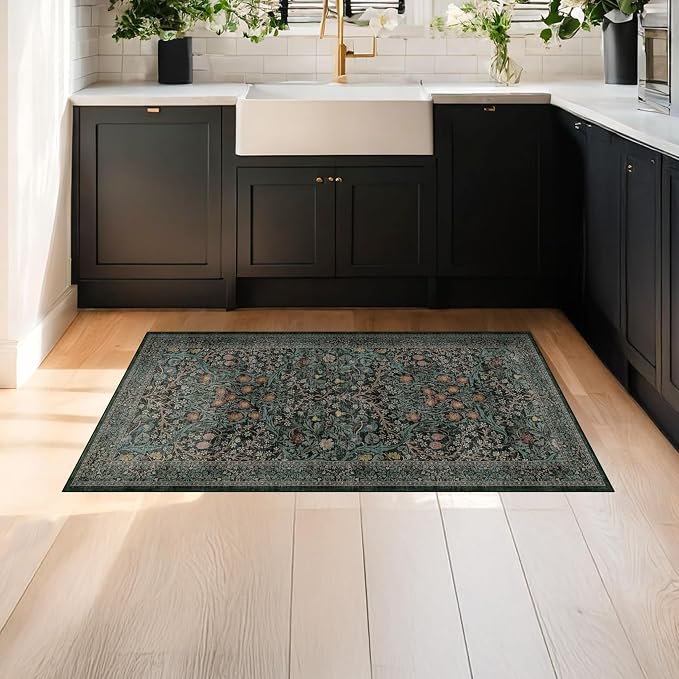 Dark Green 2x4 Rug Runner, Entryway Rugs, Small Runners