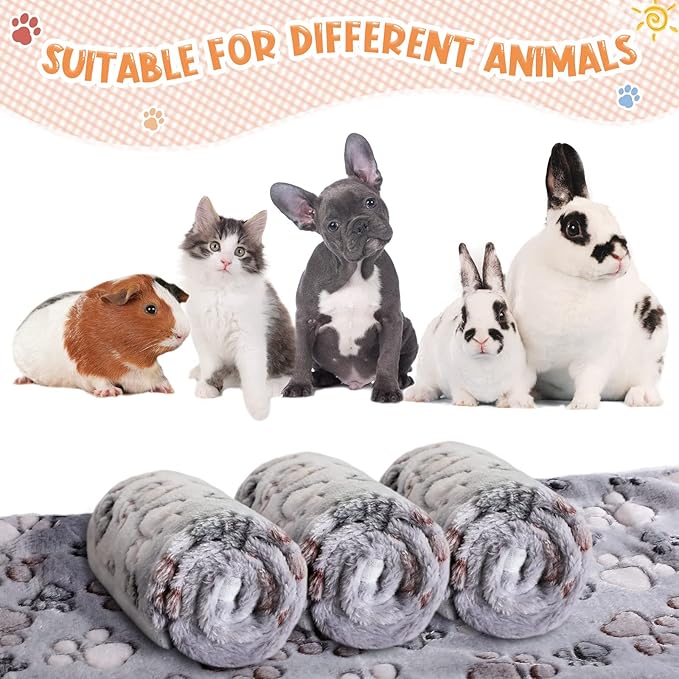 Tatuo 4 Pcs Dog Blanket for Pet Cat Blankets Indoor Puppy Teething Stuff Toys Paw Print Fleece Soft Blanket Sleep Mat for Guinea Pig Cage(Gray,Small(24 x 16 Inch),Square)
