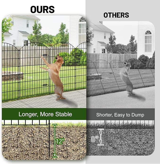 Metal Garden Fence with Gate 48in (H) x 12.7ft (L), 1 Gate+ 4 Panels Dog Fence Border Fences Animal Barrier, No Dig Garden Fencing for Yard Flower Bed Lawn Patio Outdoor, ECG4805G, Black