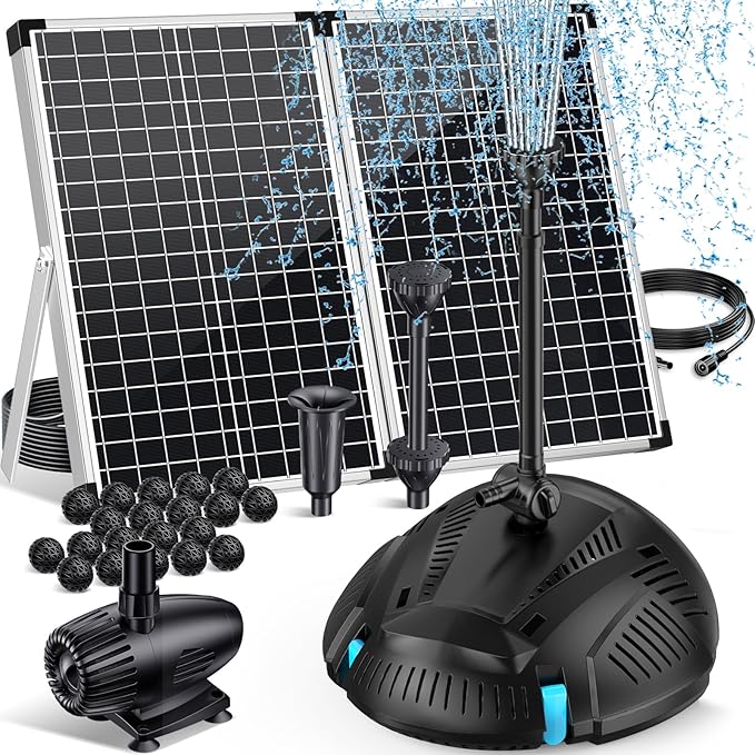 POPOSOAP Pond Filter with 55W Solar Fountain Pump, Solar Pond Filter with