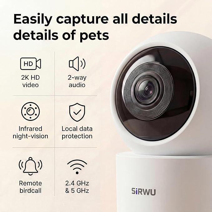 AI Pet Camera Indoor with Phone App, Dog Camera with Speaker, Multi-Pet Recognition & AI Day Summary, 2K 3MP Cat Camera for Indoor, 360° Auto Tracking, Night Vision, 2-Way Talk, WiFi 2.4G/5G