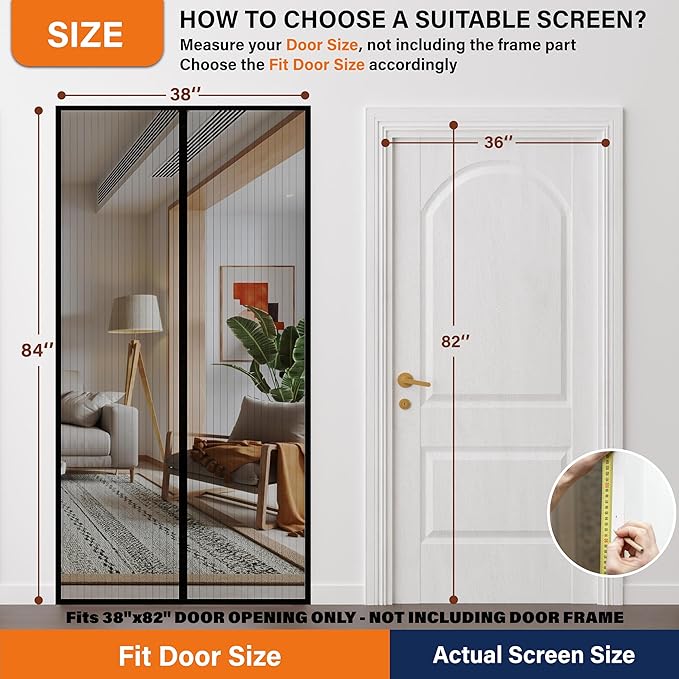 Magnetic Screen Door,Screen Door Mesh,Keep Bugs Out, Easy Install Works with Front Doors, Sliding Doors,Fit Door Size 36 x 82 Inches