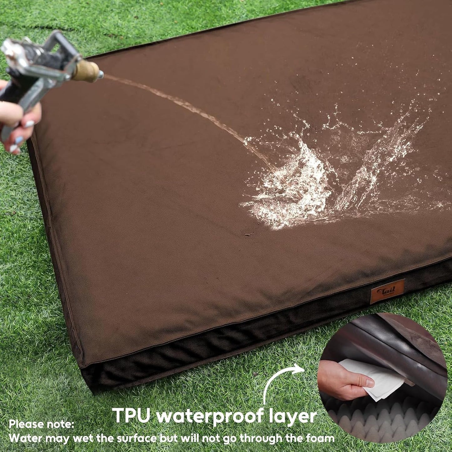 Outdoor Large Dog Bed, Waterproof Dog Bed for Large Dogs, Egg Crate Foam Pet Bed with Removable Washable Oxford Cooling Cover, Brown