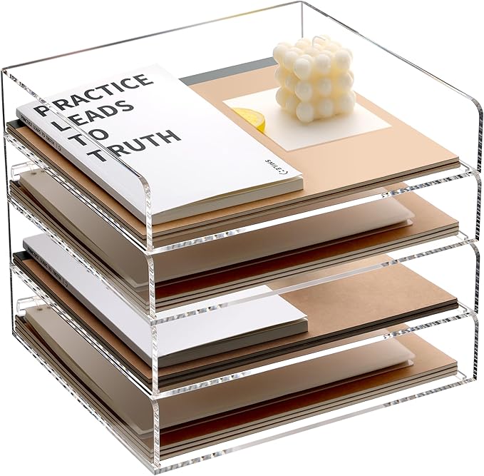 SANRUI Acrylic Stackable Letter Tray Clear Desk Paper Organizer 4-Tier Desk File Organizer Paper Sorter Holder Document Shelf Tray for Letter/A4,4-Pack