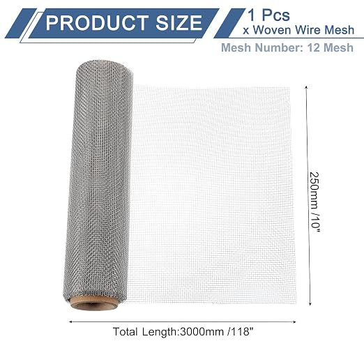 uxcell 12 Mesh 118" x 10" Woven Wire Mesh, 316 Stainless Steel Air Vent Filter