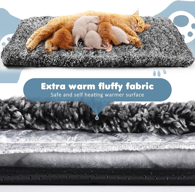 6 Pack Self Warming Cat Pads 19 x 28 Inch Self Heating Dog Cat Mats Extra Warm Thermal Pet Bed Washable Pet Crate Mat Blanket Removable Cover Non Slip for Indoor Outdoor (Grey)