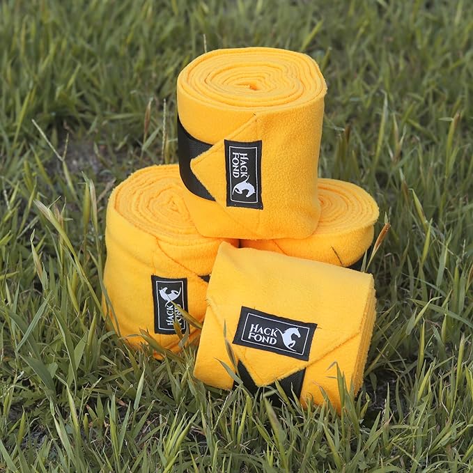 Horse Polo Leg Wraps, 5' Long Fleece Polo Wraps for Horses Set of 4, Horse Leg Bandages Stable Supplies Equestrian Boots Horse Leg Protection Mustard Yellow