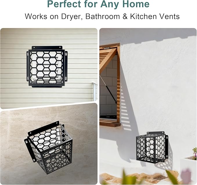 Dryer Vent Bird Guard - Universal Fits for 3" to 4" Dryer Vents & Exhaust Fan Ventilation Cover (Kitchen/Bathroom), Steel Ventilation Bird Cage, Black