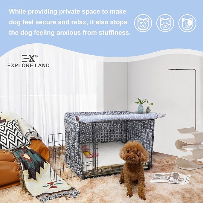 Explore Land Pattern Dog Crate Cover for 54 Inches Wire Cage, Heavy-Duty Polyester 1 2 3 Doors Standard Metal Pet Kennel Enclosure (Morocco)