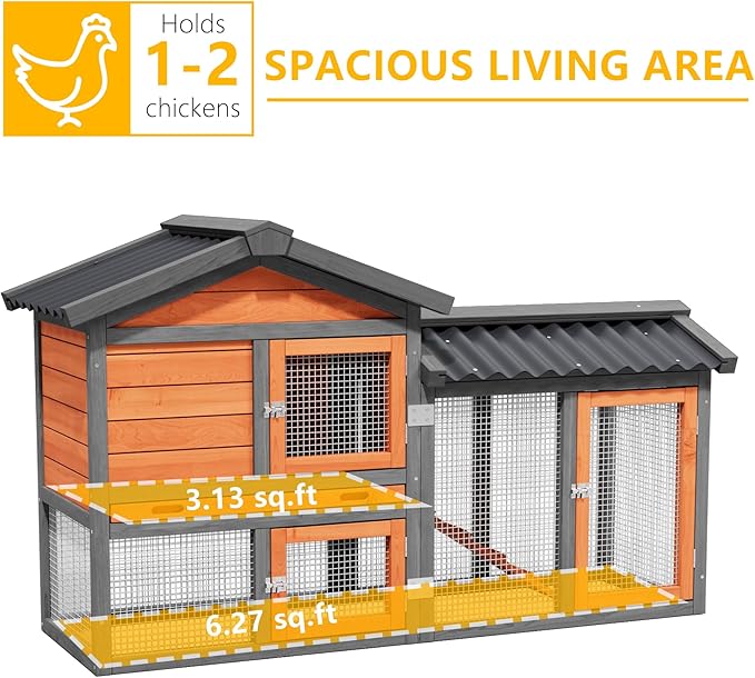 Chicken Coop Outdoor 2-Tier Hen House All Weather Cage Rabbit Hutch Pet Hideout with Ramp,Waterproof Roof and Pull-Out Tray for Small Medium Animals Expandable Design (Red)