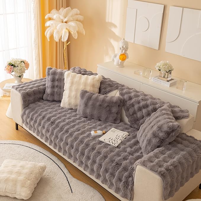 Couch Covers For Dogs,Funny Fuzzy Pet Couch Cover,Plush Solid Colour Non-Slip Couch Cover,Big Dog Bed Blanket, Washable Soft Plush Throw Protector For Bed Couch Car Sofa (35.43x70.87in, Dark Grey)
