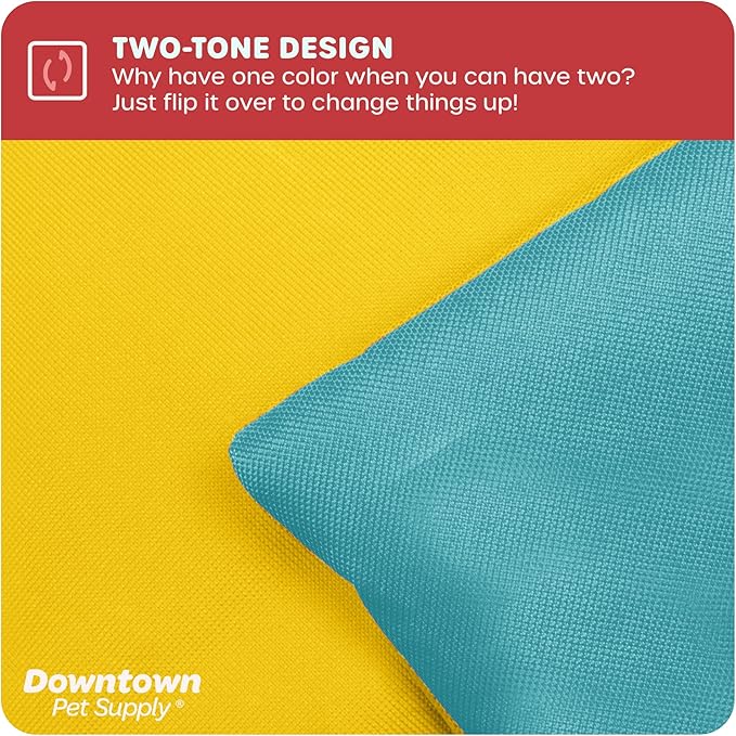 Downtown Pet Supply Dog Crate Pad, 29" x 20" - Waterproof, Ripstop Nylon Dog Crate Mat Chew Proof and Machine Washable - Blue and Yellow - M