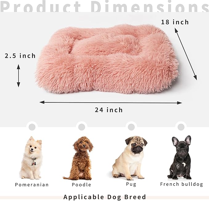 nononfish Dog Crate Bed for Small Dogs Washable Orthopedic Flat for Inside Crate Cages Kennel House Sofa Plush Comfy Sleeping Pink 24 in