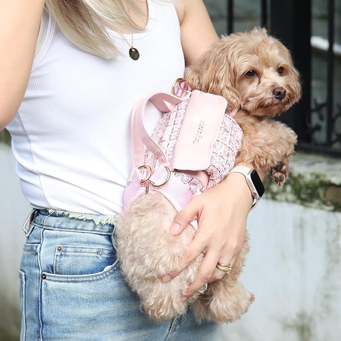 Dog Lift Harness Backpack for Small Dogs, Adjustable Straps Dog Sling Carrier for Hiking, Travel, Outdoor – Pink Medium
