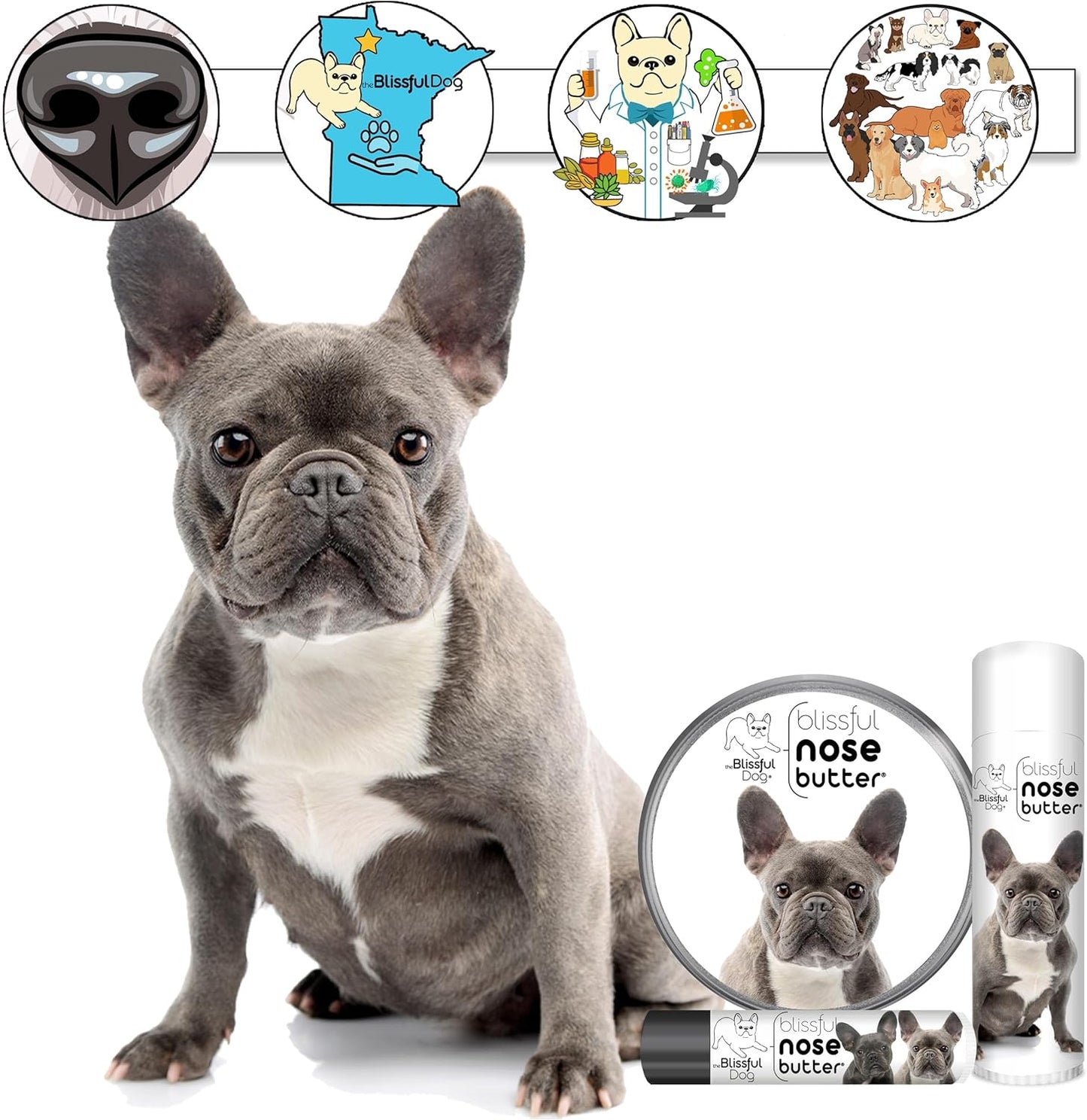 The Blissful Dog Blue French Bulldog Unscented Nose Butter - Dog Nose Butter, 0.50 Ounce