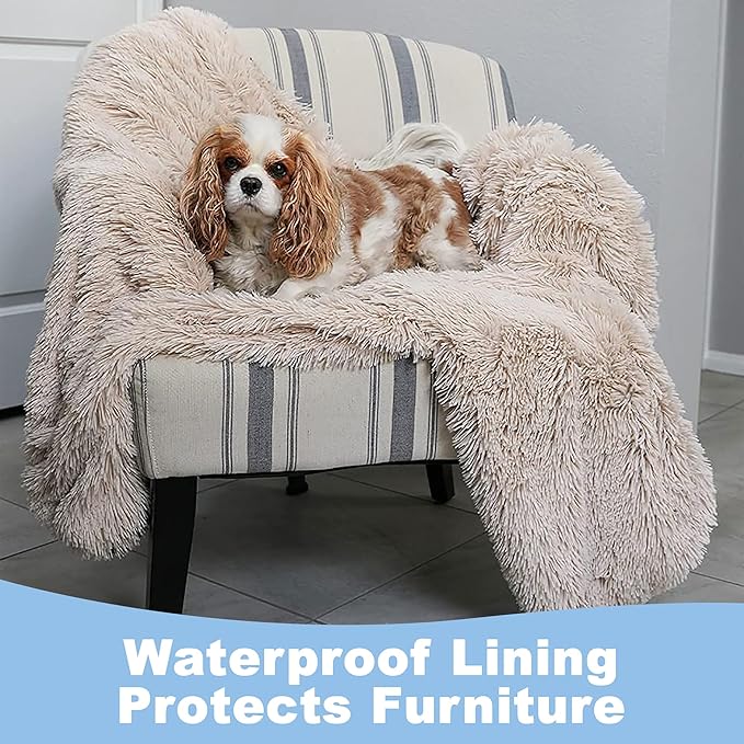 PawProof Fuzzy Pet Throw Blanket - Waterproof Blanket for Dogs & Cats - Faux Fur & Ultra-Soft Microsuede - Beige S Size (28"x38")