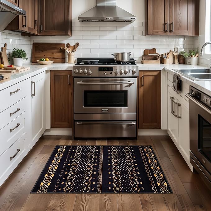 SERISSA 2x3 Rugs for Entryway, Washable Non-Slip Black and Gold Small Area Rug