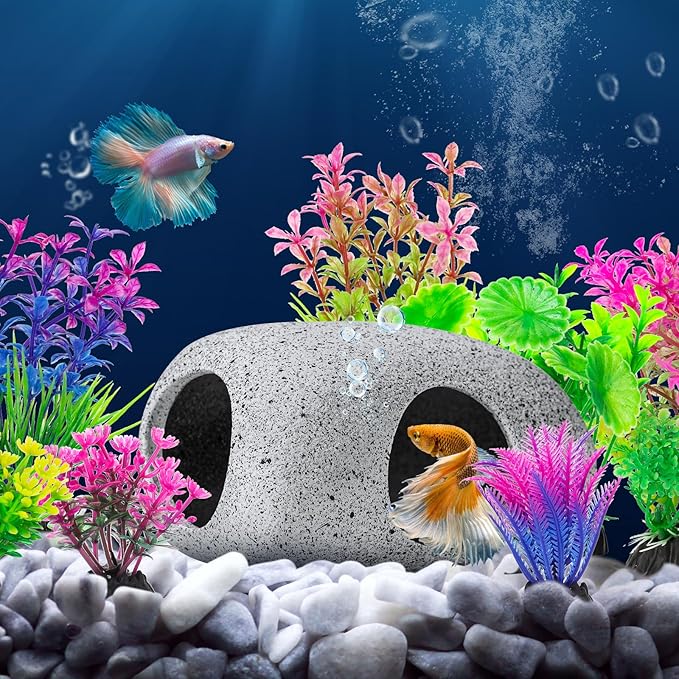 CousDUoBe 13Pcs Aquarium Hideaway Rock Cave Fish Tank Decorations quarium,Betta Toys Hideout Stones House,Safe and Non-Toxic Ceramic Fish Tank Ornaments（Style B）
