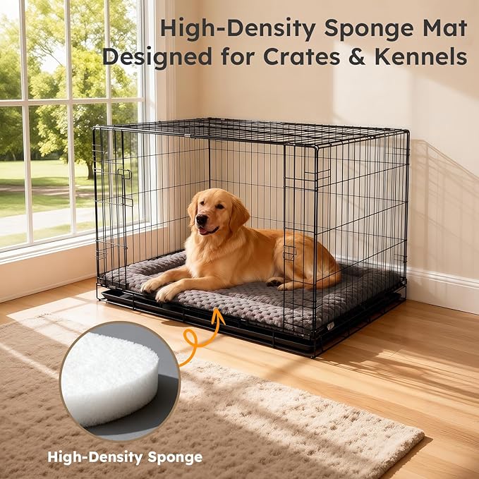 Dog Bed Mat, Dual-Sided Dog Crate Bed Mat - Ultra Soft & Machine Washable Kennel Pad for Large Dogs, All-Season Comfort Pet Bed for Crates, Travel, and Home, Light Brown, 35 x 23 Inch