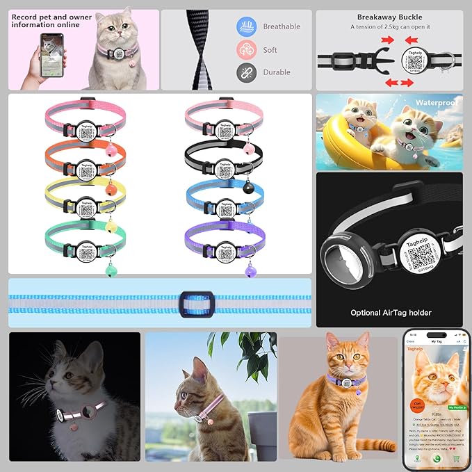 Smart QR Code Cat Collar 2-Pack, Breakaway Reflective Collar with Digital ID Tag - The Smart Upgrade to Personalized Name Collars, Adjustable with Bell (Yellow & Green)