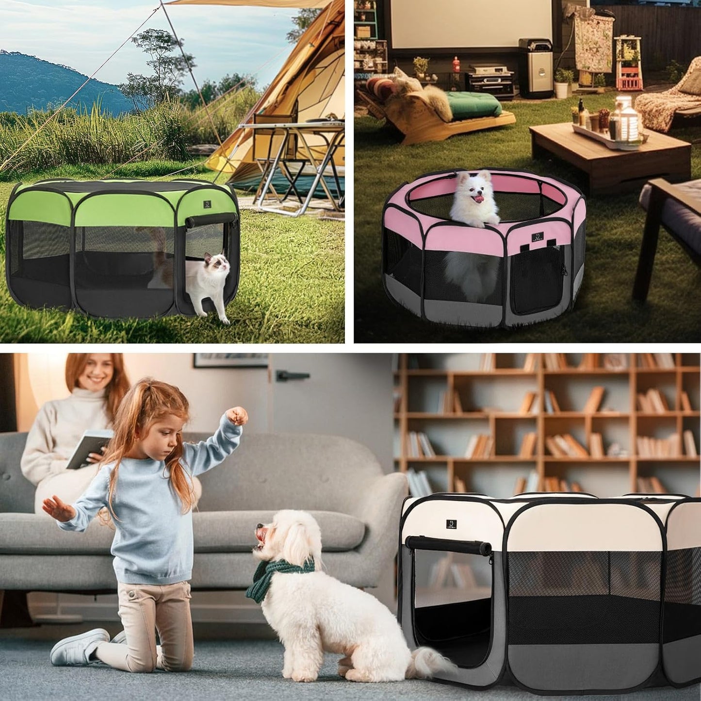 A4Pet Playpen for Dogs Indoor, 49” Dog Playpen Indoor with Bowl, Suitable for Puppies, Kittens, and Small Animals, Removable Zipper & Mesh Panel(19”W × 12”H)