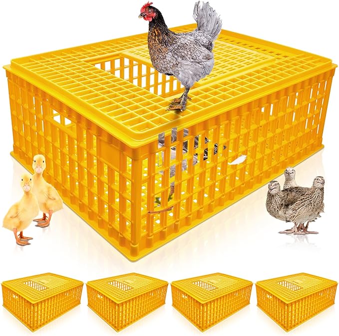 Sintuff 4 Pcs Poultry Carrier Crate Plastic Chicken Transport Cage Bird Carriers Chickens Carrier Travel Crate Basket Box for Poultry Chicken Bird Duck Goose, 29.5 x 21.7 x 11.6 Inch