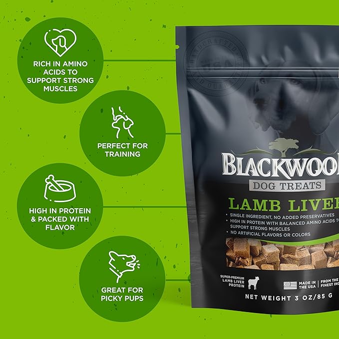 Blackwood Freeze Dried Raw Single Ingredient Dog Treats, 100% Lamb Liver, 3 Ounce Pouch, High Protein, Made in The USA