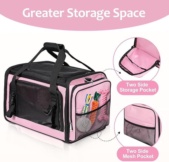 Discala Extra Large Cat Carrier for 2 Cats, Pet Carrier, Dog Carrier for Small Dogs, Cat Carrier Soft, Collapsible Large Pet Carrier for Traveling Indoor and Outdoor Uses - Pink 24"x16"x16"
