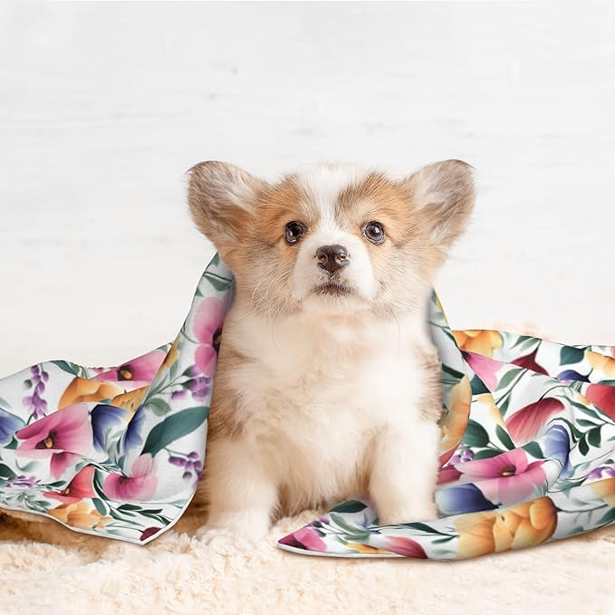 Floral Blanket for Dog Cat - Dog Blankets 40x30 Colorful Flowers Throw Blanket for Couch Sofa Bed