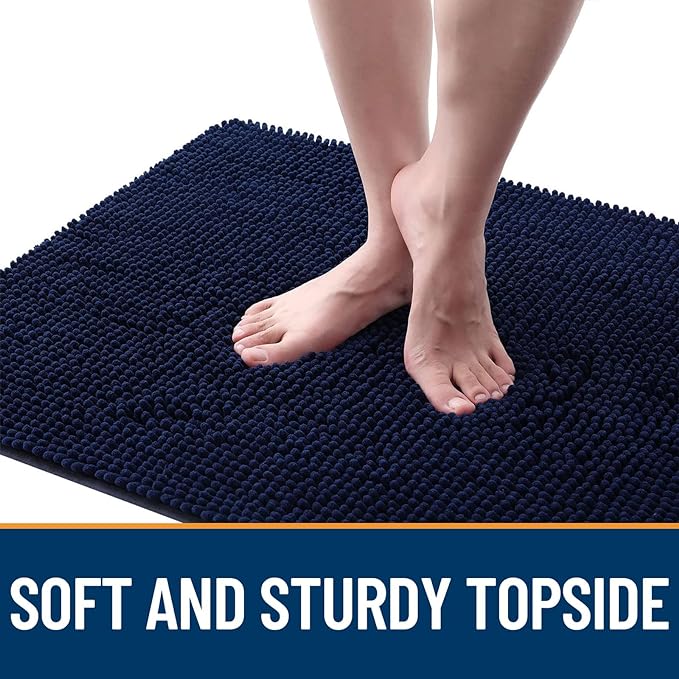 OLANLY Dog Door Mat Set 2-Piece 24x16, Absorbs Moisture and Dirt, Absorbent Non-Slip Washable Doormat, Quick Dry Chenille Mud Mat for Dogs, Entry Indoor Entryway Carpet for Inside Floor, Navy Blue