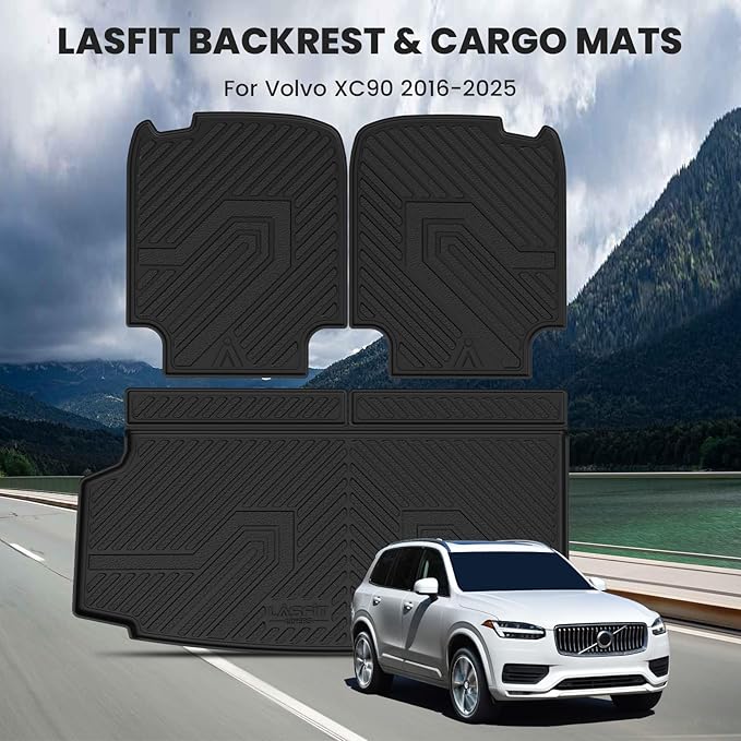 LASFIT Trunk Mat & Backrest Mat for Volvo XC90 2026-2016, All Weather TPE Custom Fit Cargo Liner for Volvo XC90 Cargo Mat, Black, Easy to Clean