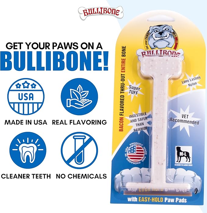 Bullibone Nylon Dog Chew Toy for Aggressive Chewers - Dental Hygiene Bone with Bacon Flavor, Durable Tough Chew Toys for Extra Large Dogs, Indestructible Dog Bone - 3 Pack