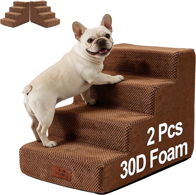 2 Pcs Dog Stairs 4-Step Dog Stairs for Bed Couch Sofa 17.7" H Pet Steps for Puppy Small Dogs Cat Puppy Small Medium Dogs (Brown, 4-Stairs 17.7" H)