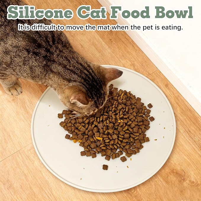 BNOSDM Silicone Cat Feeding Mat 2 Pack Dog Bowl Mats Pet Silicone Food Mat for Food and Water Nonslip Waterproof Feed Mats Round Eating Plate for Small and Medium Cats and Dogs (Beige)