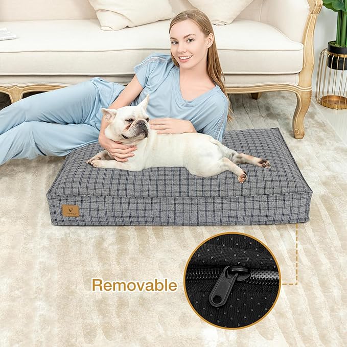 Dog Bed with Easy-Grip Handle - Shredded Memory Foam Pet Bed, Removable & Machine Washable Cover, Non-Slip Bottom, Choose from Cooling Linen or Warm Flannel Style for Dogs & Cats(Medium)