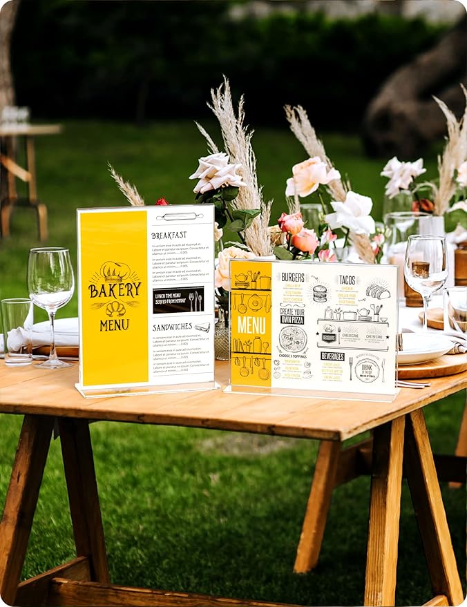 NIUBEE 6 Pack Acrylic Sign Holder 8.5 x 11 - T Shape Double Sided Table Top Display Stand, Portrait Upright Photo Picture Frame Wedding Menu Ad Holder