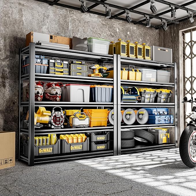 72" H Garage Shelving Units 5-Tier Adjustable Storage Shelves 2500LBS Heavy Duty Metal Shelves Utility Industrial Shelving Rack for Garage Warehouse Pantry Basement,Black (23.6" D×47.2" W×72" H)