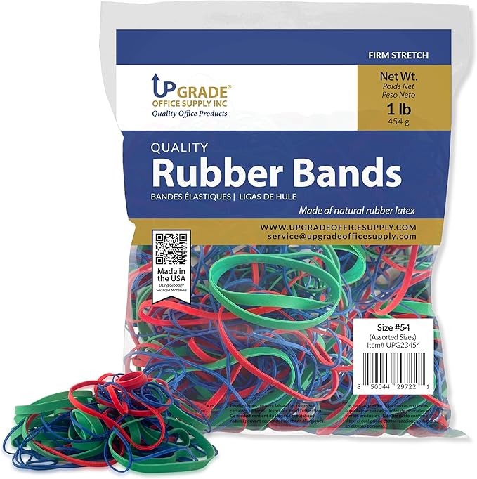 Upgrade Rubber Bands, Assorted Sizes & Colors, 1 lb 20-Pack Case, USA